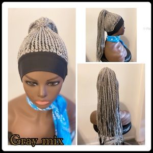 Updo box braid headband wig.